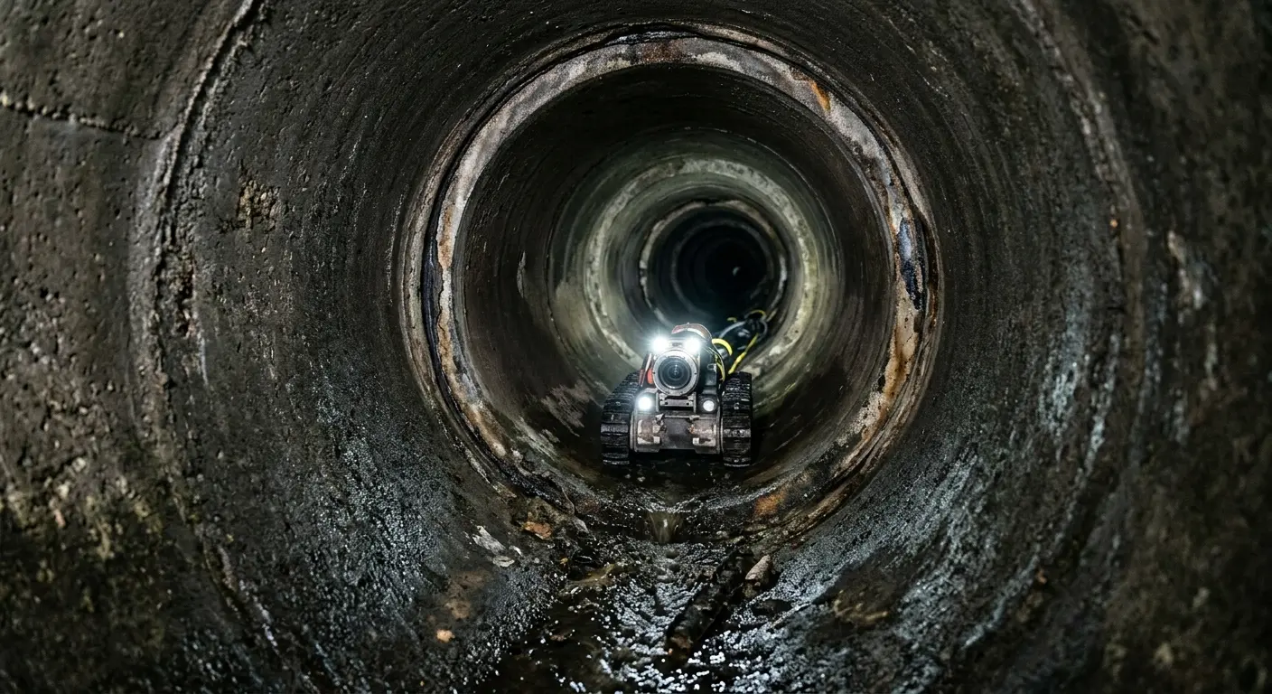 Robotic sewer camera inspecting pipe interior for Sewer Line Cleaning in Arcadia