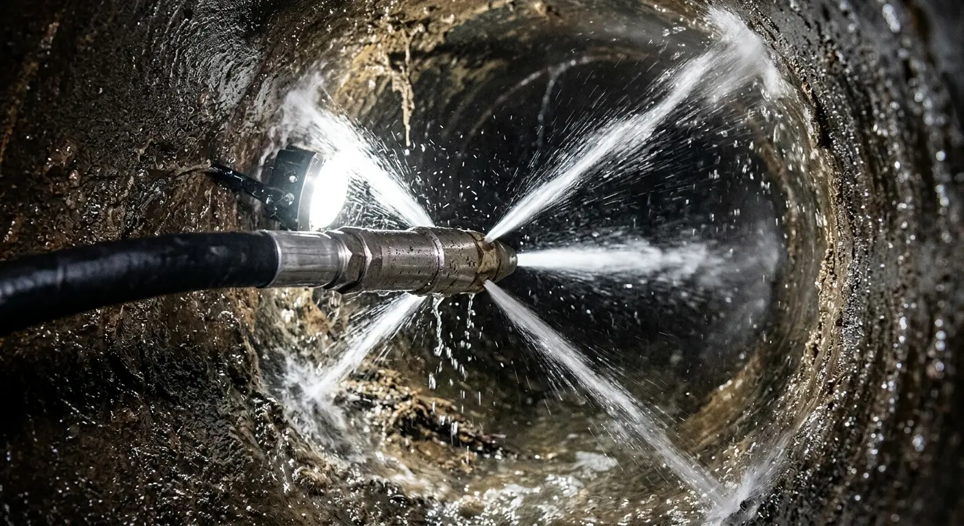 High-pressure hydro jetting nozzle cleaning sewer pipe for Storm Drain Cleaning in Arcadia